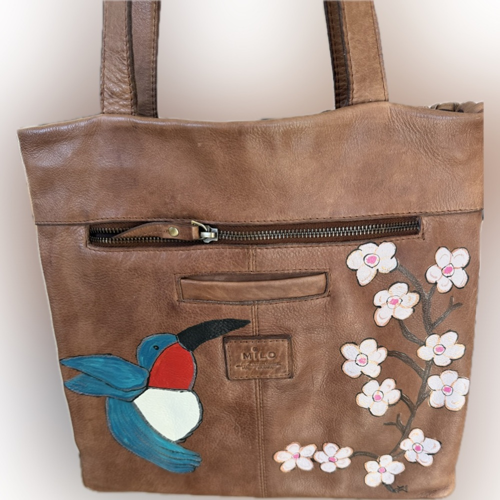 Hand Painted Milo Jurni Leather Tote Bag